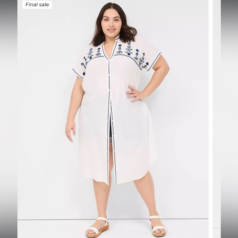 Lane Bryant NWT Overpiece Dress Women's‎ Size 18/20 White Navy Embroidered